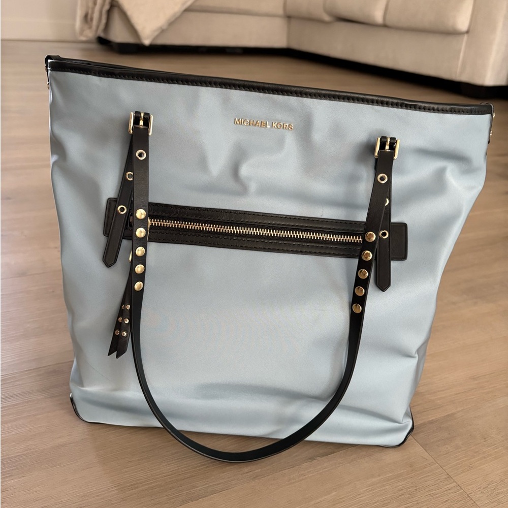 Michael Kors Sky Blue Tote with Black Accents